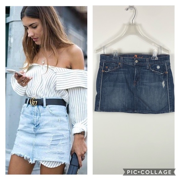 7 For All Mankind 26 white denim mini skirt zippers short A-line designer ladies